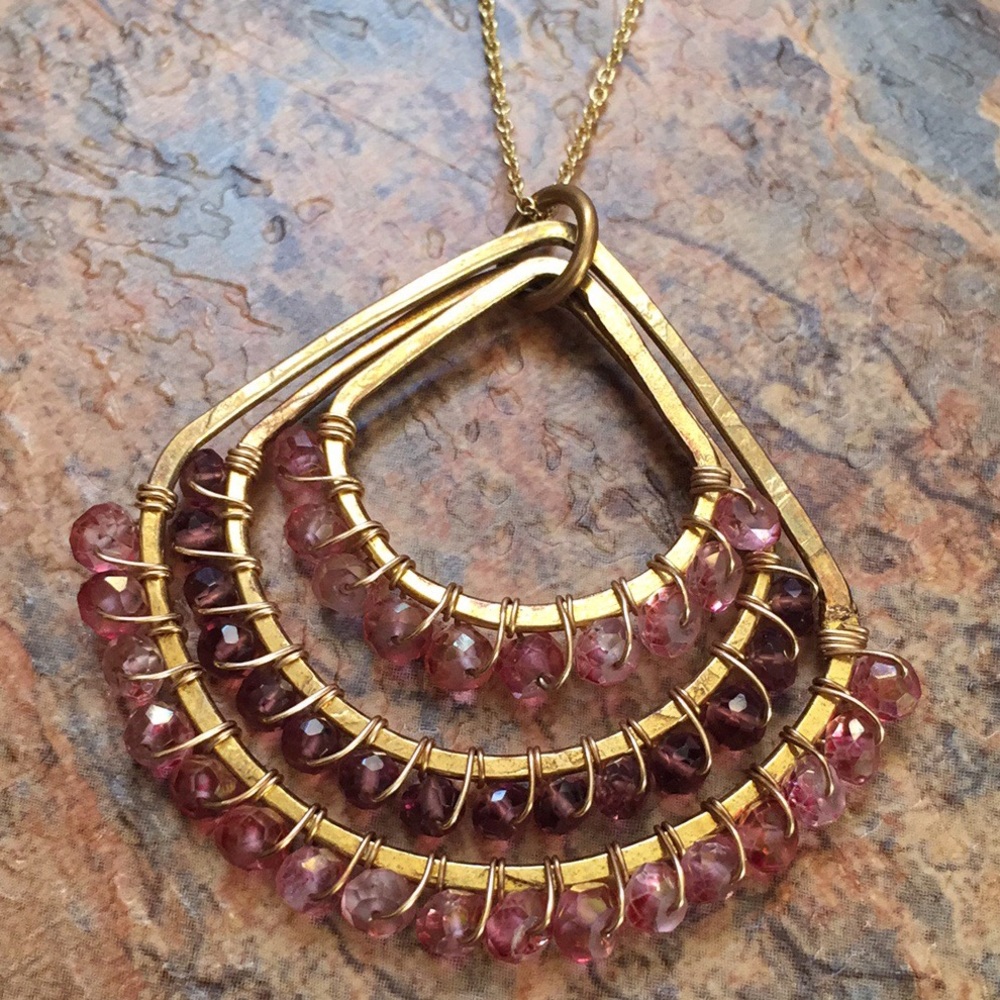Triple Layer Gemstone Pendant Necklace